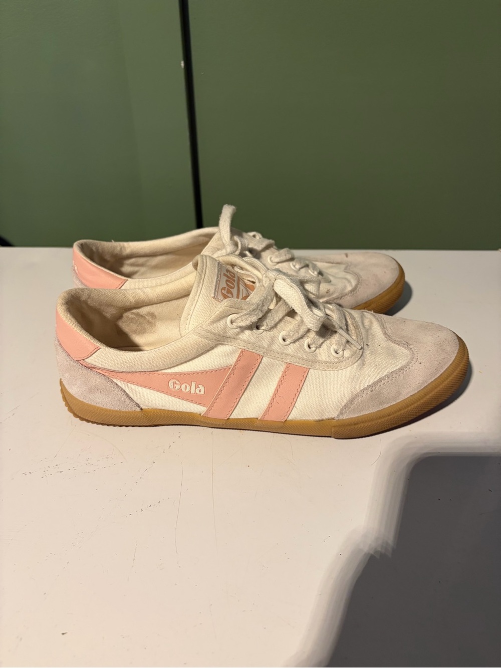 Gola Badminton Plimsoll Off White and Pearl Pink Suede Sneakers Size 9 - Picture 6 of 10